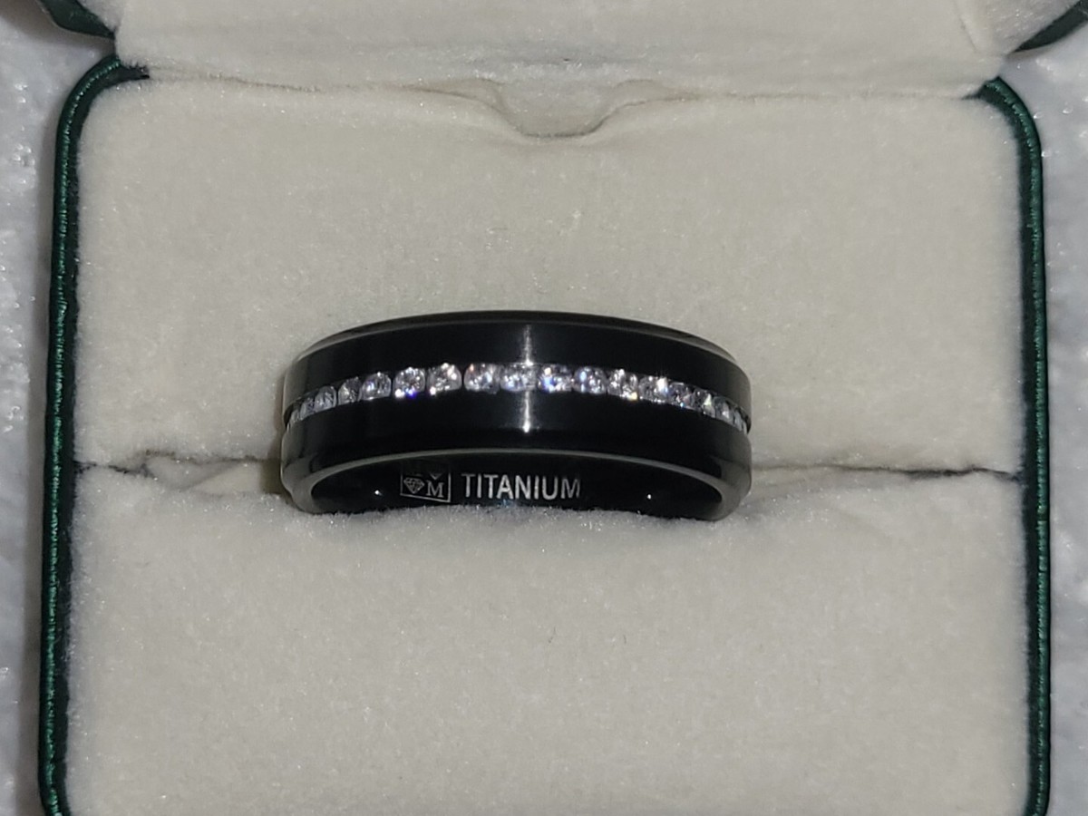 Black Titanium Men's Eternity Wedding Band - 8mm Wide With Black Cubic Zirconia, Hypoallergenic Ring - View #7