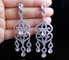 VICTORIA PROM DANGLE AUSTRIAN CRYSTAL RHINESTONE CHANDELIER EARRINGS WHITE E2181