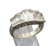 925 Silver Vintage Graduated Five Stone Cubic Zirconia Ring Sz 9 RG24594