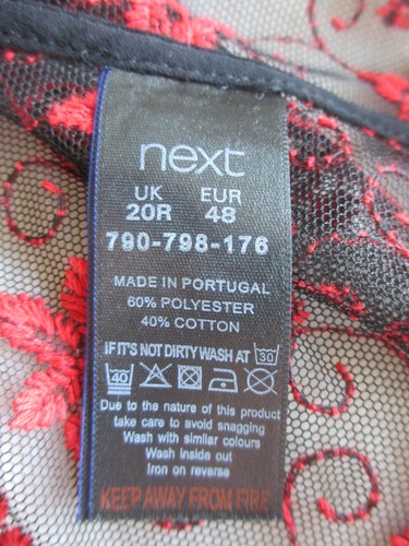 Next Black Sheer Lace Embroidered Red Floral Top Size 20 New With Tags - Picture 6 of 7