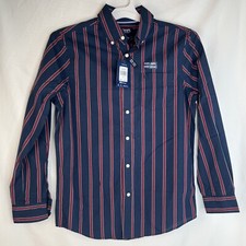 Men's Chaps Navy Blue, White & Red Stripe Long Sleeve Button Down Dress Shirt