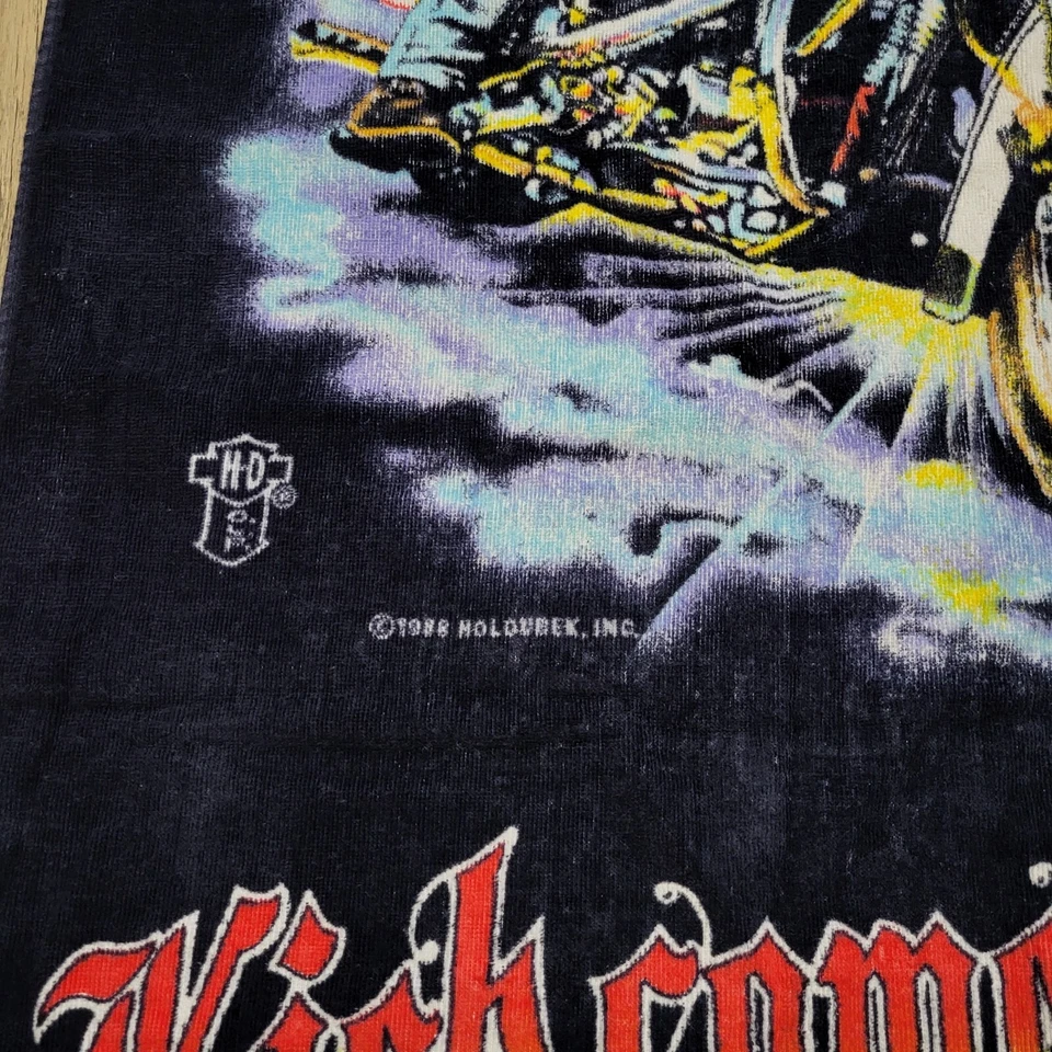 Vintage 1980s Harley Davidson Kick Some Thunder Beach Towel Motorcycle Bath Pool - Image 4 of 4