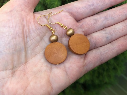 Light Brown or Dark Brown Round Wooden Bead Earrings. Gold or Silver. UK Made - Picture 13 of 23
