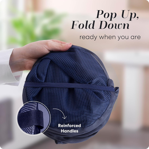 Navy Blue Collapsible Mesh Hamper - 14" x 14" x 24 - Picture 3 of 12