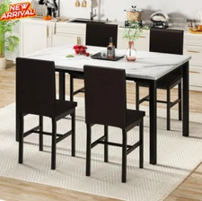 Juego de Comedor 4 Sillas y Mesa Moderna Marble Wood Top Kitchen Table White NEW