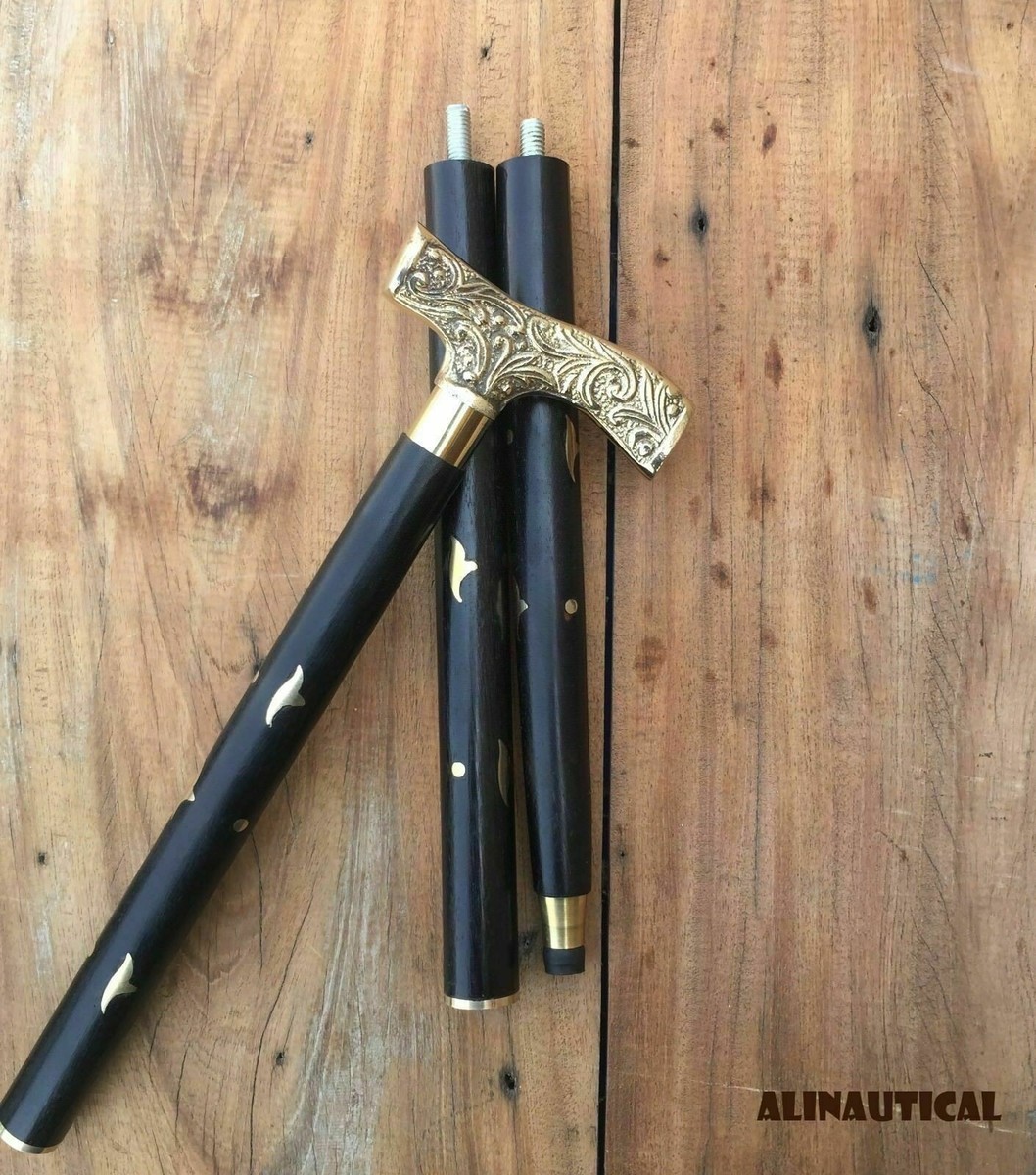 Hasan Handicraft Brass Black Derby Head Handle Walking Cane Wooden Stick Vintage Style Antique