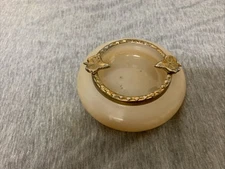 Vintage MCM Alabaster Carved Stone & Metal Top Ashtray 