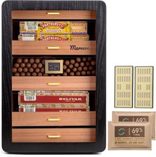 Zigarren Humidor, Zedernholz 300 Zigarren Fassungsverm&ouml;gen, digitales Hygrometer, Schubladen, schwarz