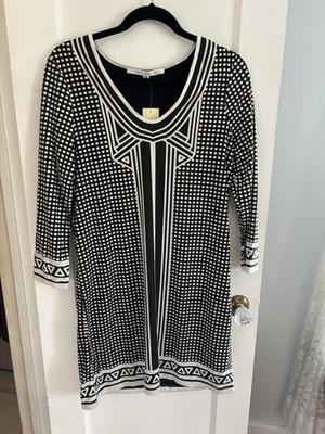 Max Studio Black & White Geometric Pattern Dress New w Tags Long Sleeve Medium