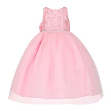 Girls Pink Lace Tulle Formal Dress A-line V-back bow
