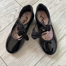 Capezio Jr Tyette Tap Shoes Girls Size 10M Black Patent Mary Jane Tele Tone Tap