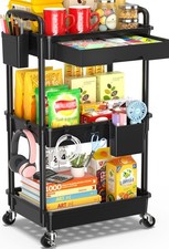SUNALLY 3 Tier Rolling Cart with Drawer, Bathroom Storage 3 Tier, Black