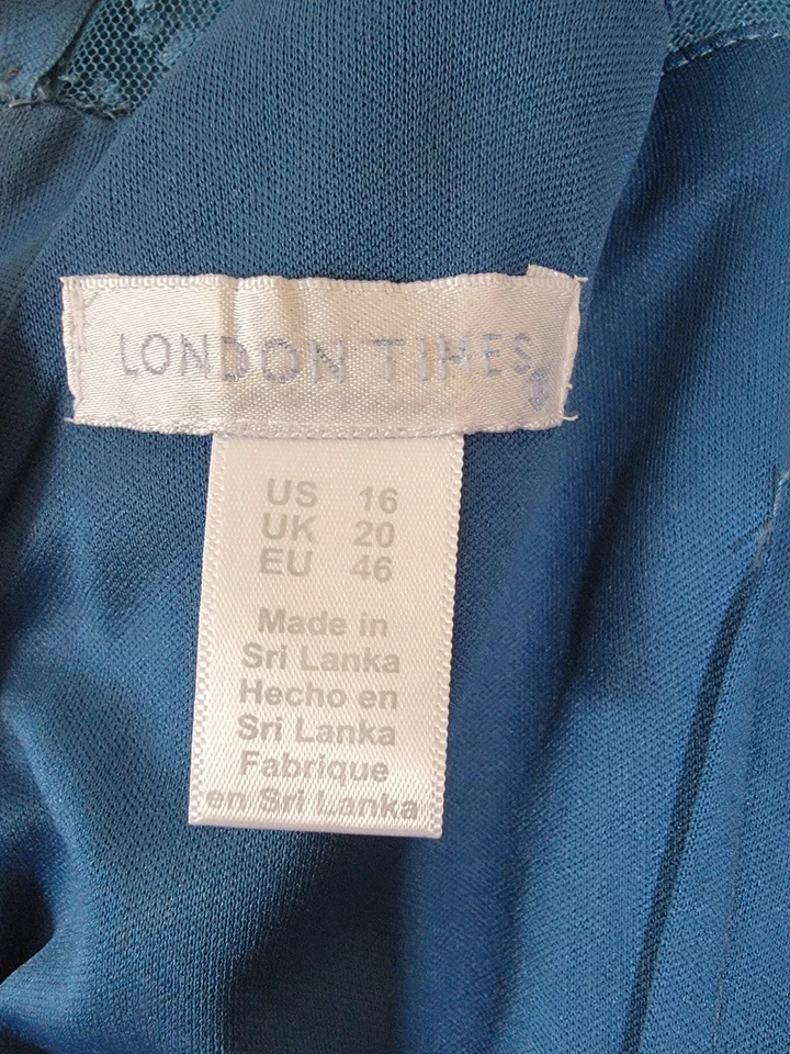 London Times Blue Floral Lace Puff  Sleeve Dress Lined Holiday Fall X-Mass Sz 16 - Image 4 of 4