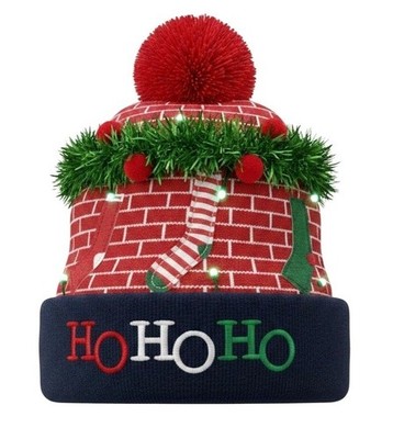 David & Young Light Up Christmas Beanie Hat Pom Pom HoHoHo Womens One Size NEW