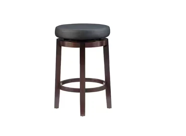 Linon Maya 25.39" Swivel Backless Counter Stool Black/Brown Wood Faux Leather - Image 3 of 4