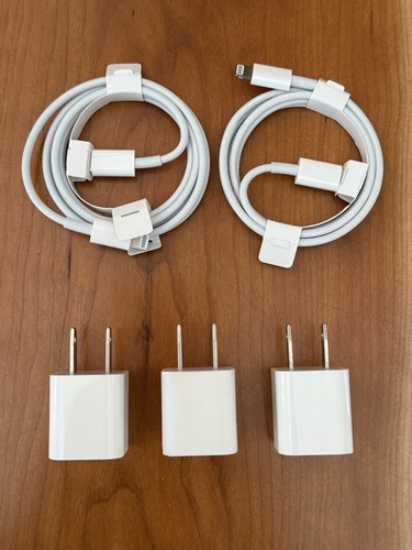 Apple Chargers (3) 5 Watt & 2 3-Ft USB-C To Lightning Cords - Genuine Parts New - Picture 2 of 2
