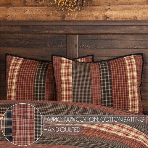 Beckham King Sham 21x37 Country Rustic Patchwork Design, Rust Red and Tan - Picture 3 of 5