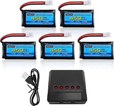 5PCS 3.7V 450mAh 30C Lipo Battery with 5-in-1 Charger Molex Plug Black