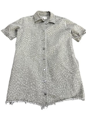 Universal Thread Cotton Denim Button Shirt Dress Women's Small Tan Animal Print