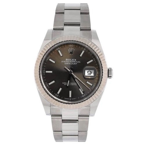 Rolex Oyster Perpetual Datejust Gray Dial Fluted Bezel Date Au...