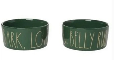 Rae Dunn (Set Of 2) Ceramic Dog Bowls  (Bark Love and Belly Rubs)