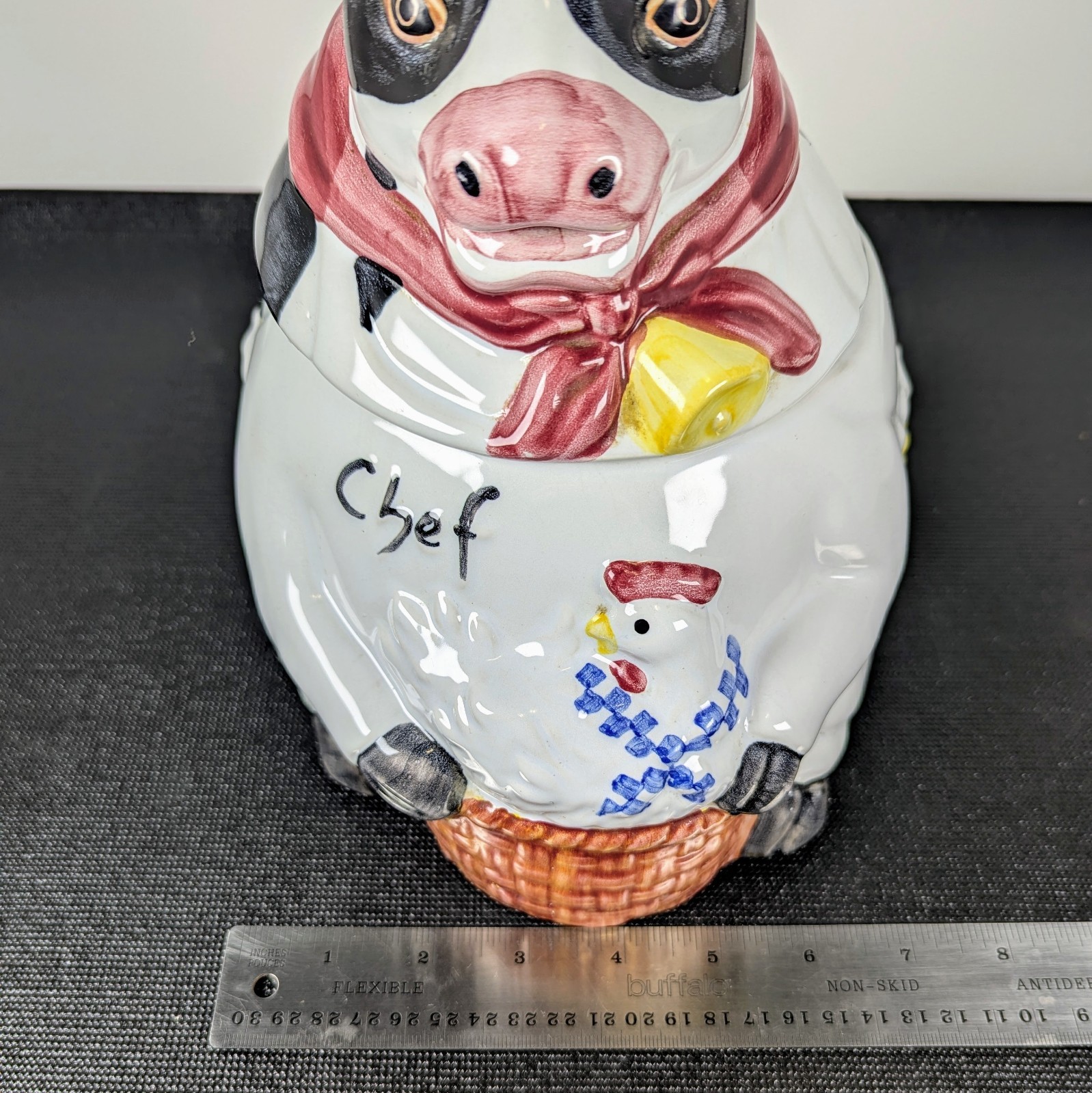 Chef Cow Ceramic Cookie Jar 10" Canister Stoneware Farm Cattle Ranch Vintage image 6