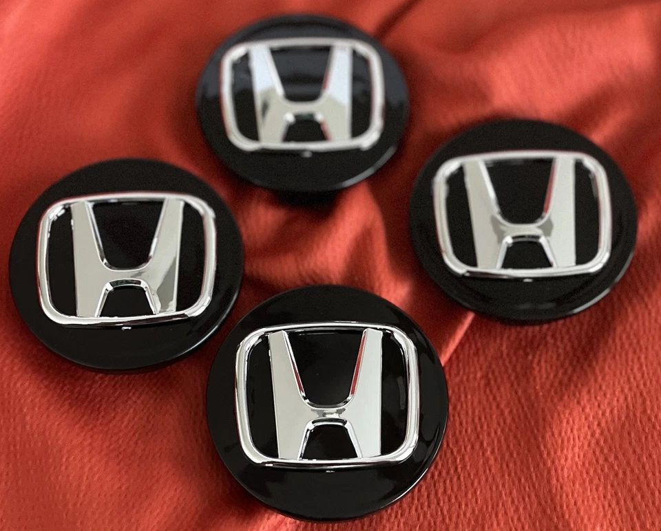 4x Tapacubos centrales de rueda negros brillantes Honda Accord Civic CRV Pilot 69 mm logotipo plateado Foto 2 de 4