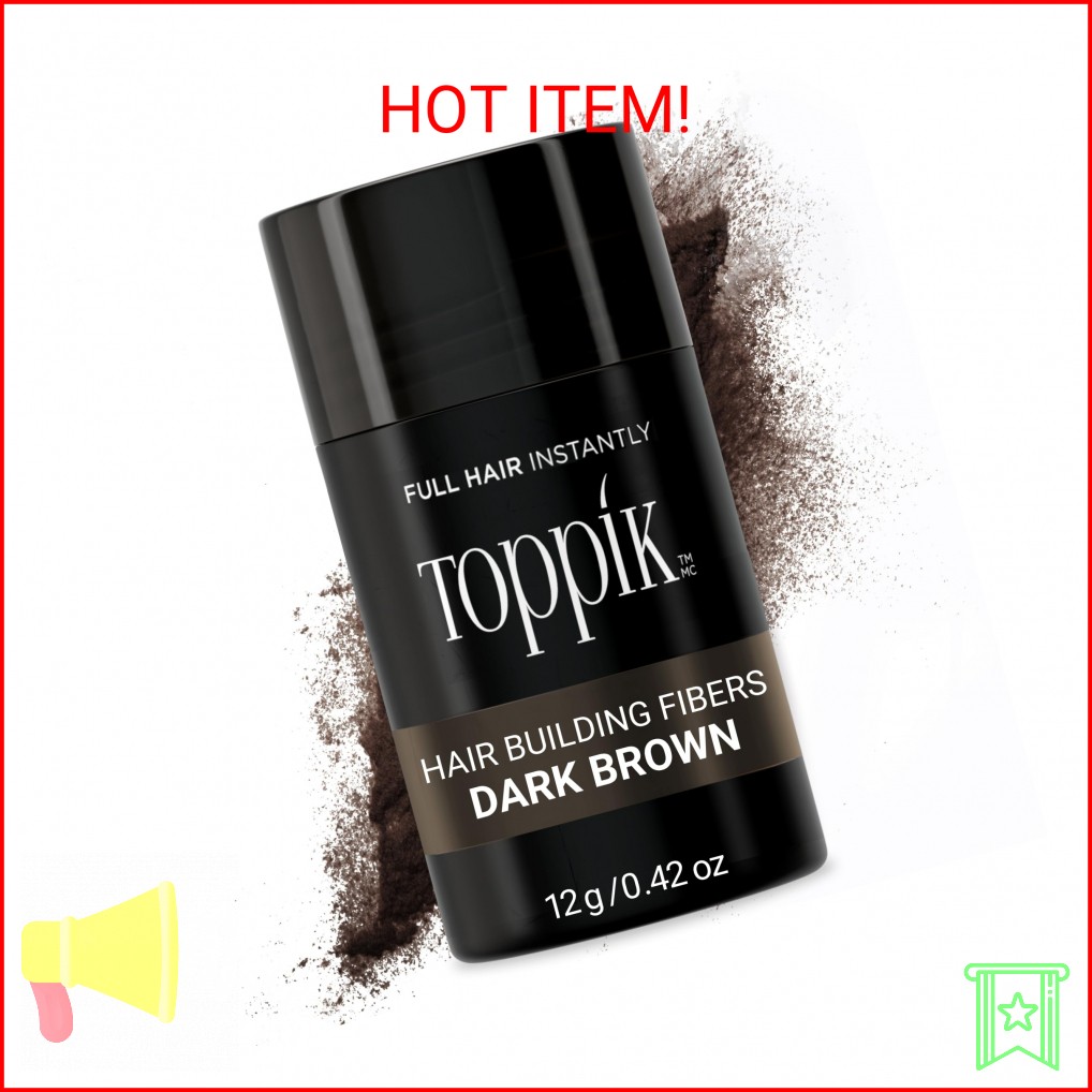 Toppik Hair Building Fibers, Dark Brown, 12g Fill In Fine or Thinning Hair, Inst