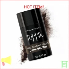Toppik Hair Building Fibers, Dark Brown, 12g Fill In Fine or Thinning Hair, Inst