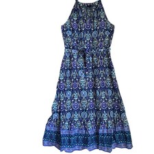 Talbots Midi Dress 16W Blue Floral Lightweight Sleeveless Beach Coastal Resort