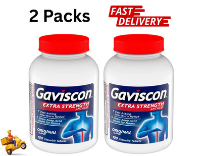 Gaviscon Extra Strength Chewable Antacid Tablets, Original 100 ea( 2 pack)