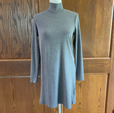 H&M Womens Dress Small Gray Ribbed Mock Turtleneck Knit Midi Career Holiday Grey