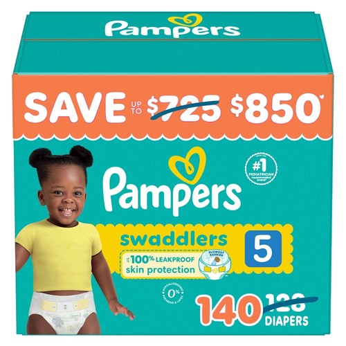Pañales Pampers Swaddlers, tamaño 5 (27+ libras), 140 unidades - Imagen 1 de 3