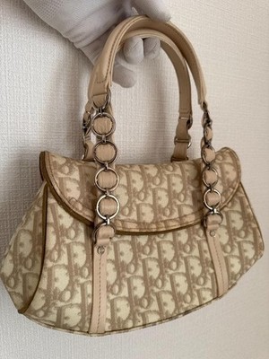 Christian Dior Trotter Romantic PVC Beige Chain Shoulder Bag Auth