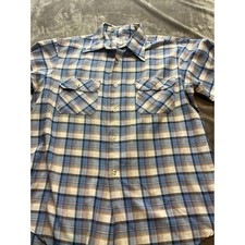Vtg 70  s JCPenney Big Mac Cotton Plaid Button Down Long Sleeve Shirt Size L 16