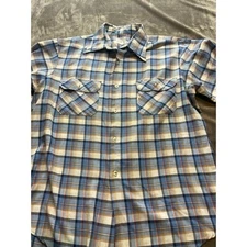 Vtg 70’s JCPenney Big Mac Cotton Plaid Button Down Long Sleeve Shirt Size L 16