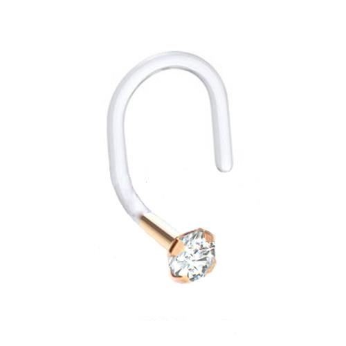 14KT Yellow Gold Bioflex Nose Screw Ring Stud 1.5m 2mm 2.5mm 3mm CZ 18 Gauge 18G - 第 5/5 張圖片
