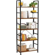 Industrial Bookshelf Rustic Wood and Metal Bookcase with Open Shelves 5-Tier