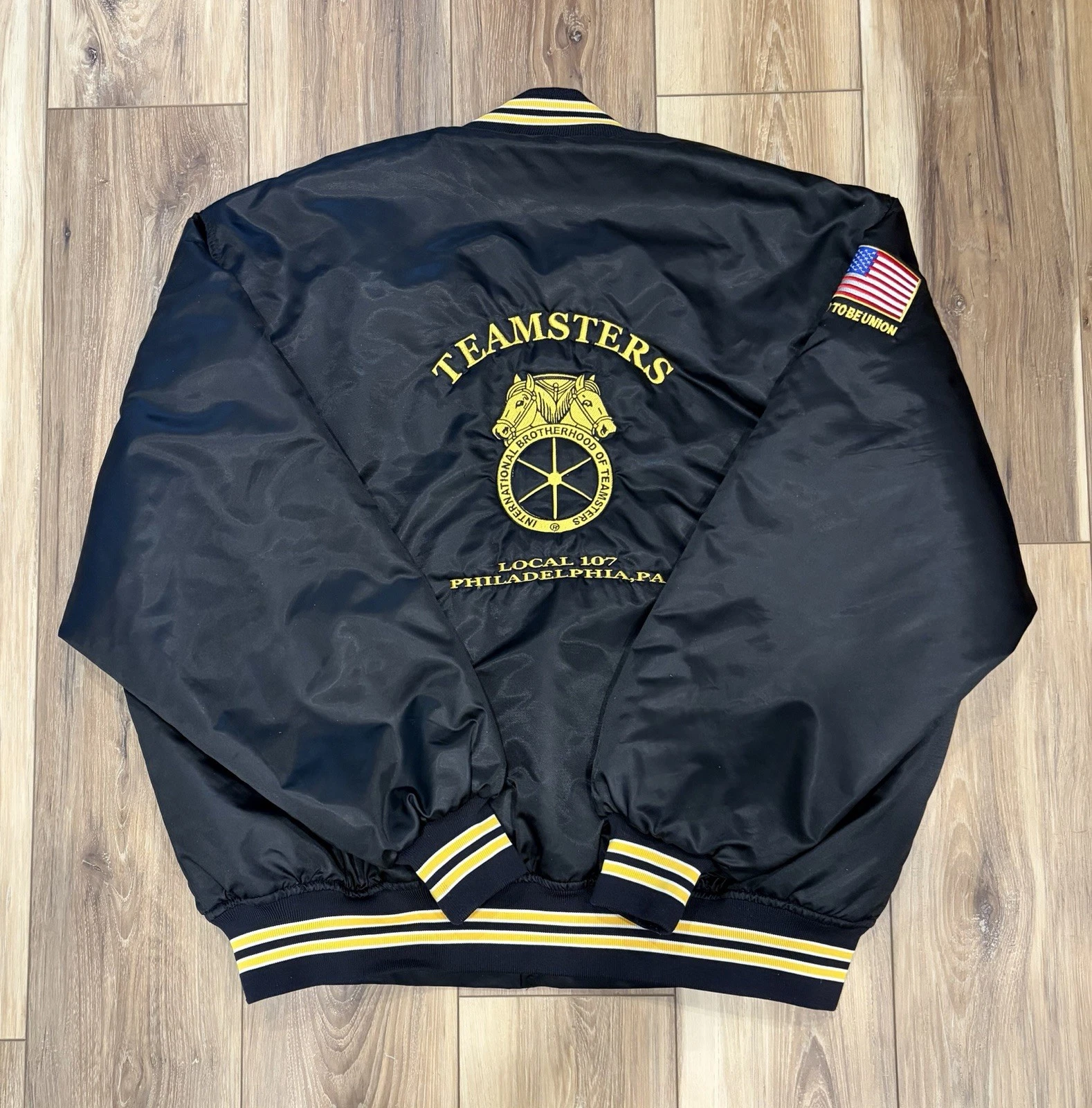 Vtg 90s Teamsters Local 107 Philly Satin Bomber Jacket 2XL Game Sportswear - product detail image 4