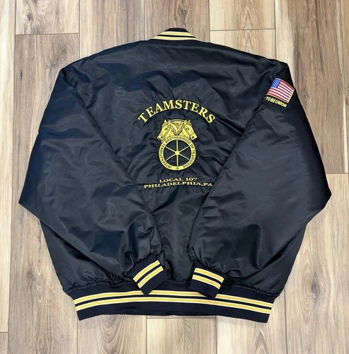 Vtg 90s Teamsters Local 107 Philly Satin Bomber Jacket 2XL Game Sportswear image 4