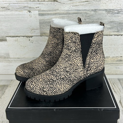 MiA Laren womens 8.5 faux leather leopard print ankle boots block heel slip on