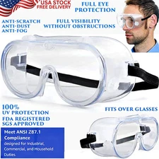 CLEAR ANTI FOG SAFETY GLASSES Z87.1 SAFETY GOGGLES PROTECTIVE EYEWEAR LAB WORK