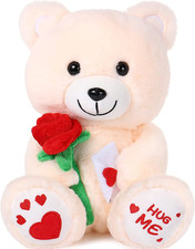 10 Inches Valentines Bear Stuffed Animal Gift Bear Toy with Rose Plush Stuffed A