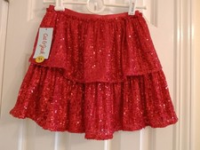 Cat and Jack Girls NWT Red Sequined Pull on Lined 2-Tiered Skirt Size S 6/7 Cute