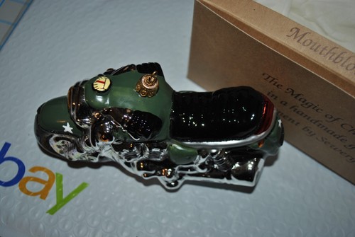 Nuovo SEWERYNSKI Bocca Vetro Soffiato Ornamento MOTO Verde Argento 6,5"L SCATOLA - Foto 2 di 6