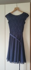Kleid blau knielang mit Spitze/Pailetten Konfirmation Abi Ball Gr. 32 Swing P&C