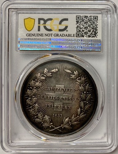 1853 Switzerland Silver 42mm Shooting Festival Medal SP PCGS Genuine AU Details - Picture 2 of 4