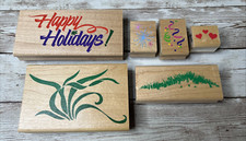 Lot of 6 Various Posh Impressions 1990's Wood Mounted Rubber Stamp Vintage