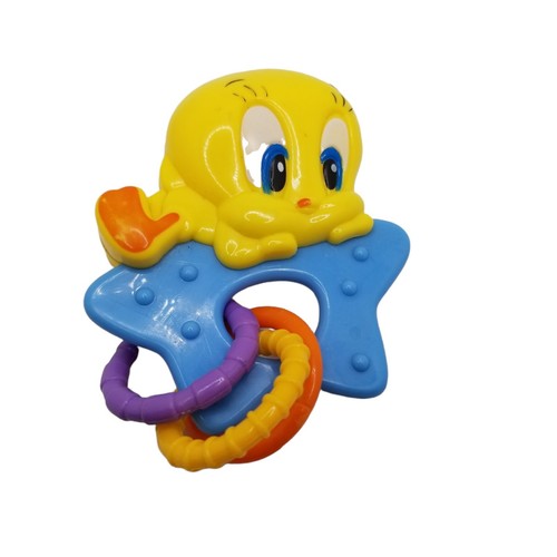 Vintage Tweety Bird Baby Toy Teether Rattle Hard Plastic Looney Tunes Yellow