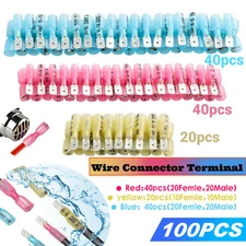 100PCS Electrical Heat Shrink Male & Female Spade Wire Connectors Terminals Set